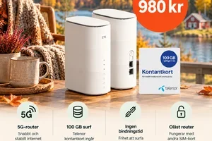 100 GB surf från Telenor + ZTE 5G-router – endast 980 kr 📶