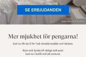 2 för 1 på utvalda kuddar och täcken!