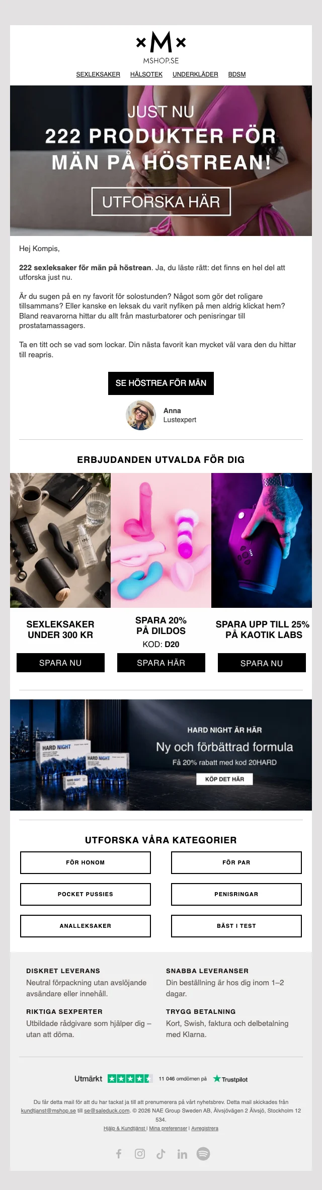 Bevis på kupong - MShop - 20 % rabatt på utvalda sexleksaker och dildos