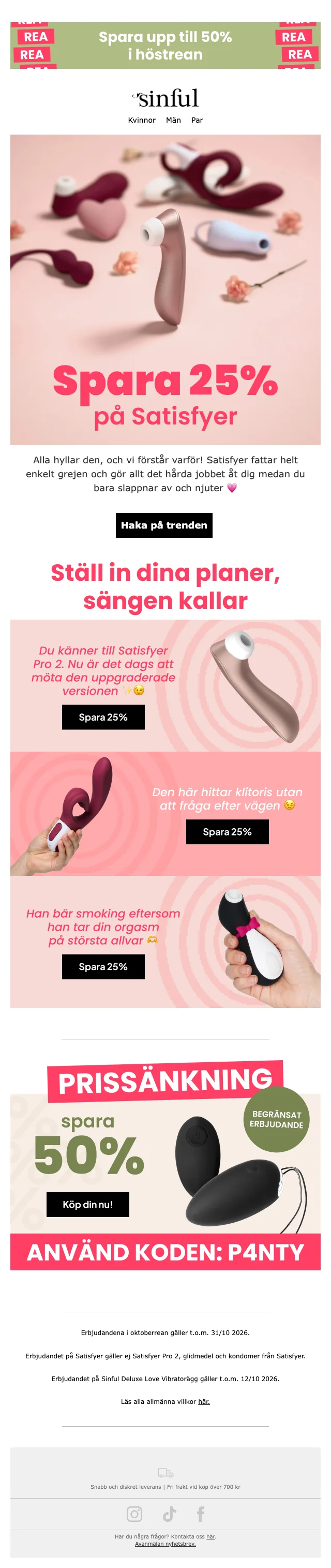 Bevis på kupong - Sinful - Rabatt: [[25 %]] på utvalda produkter under oktoberrean