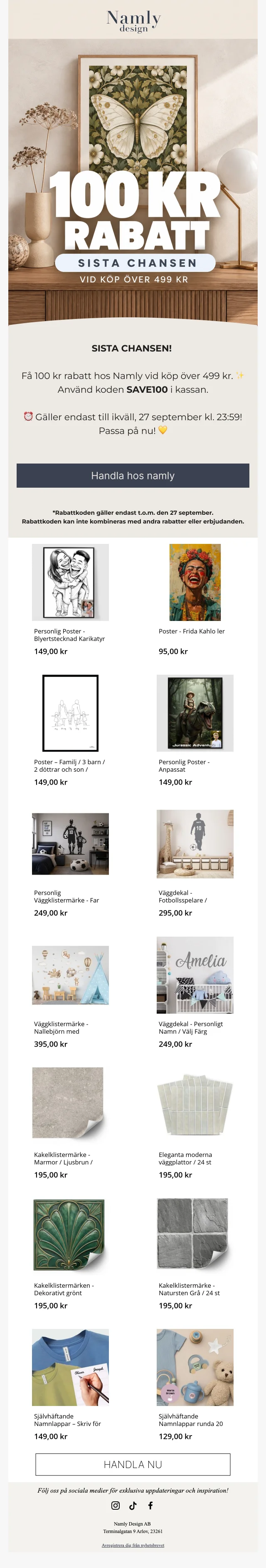 Bevis på kupong - Namly - Rabattkod: [[100 kr rabatt]] vid köp över 499 kr, sista chansen