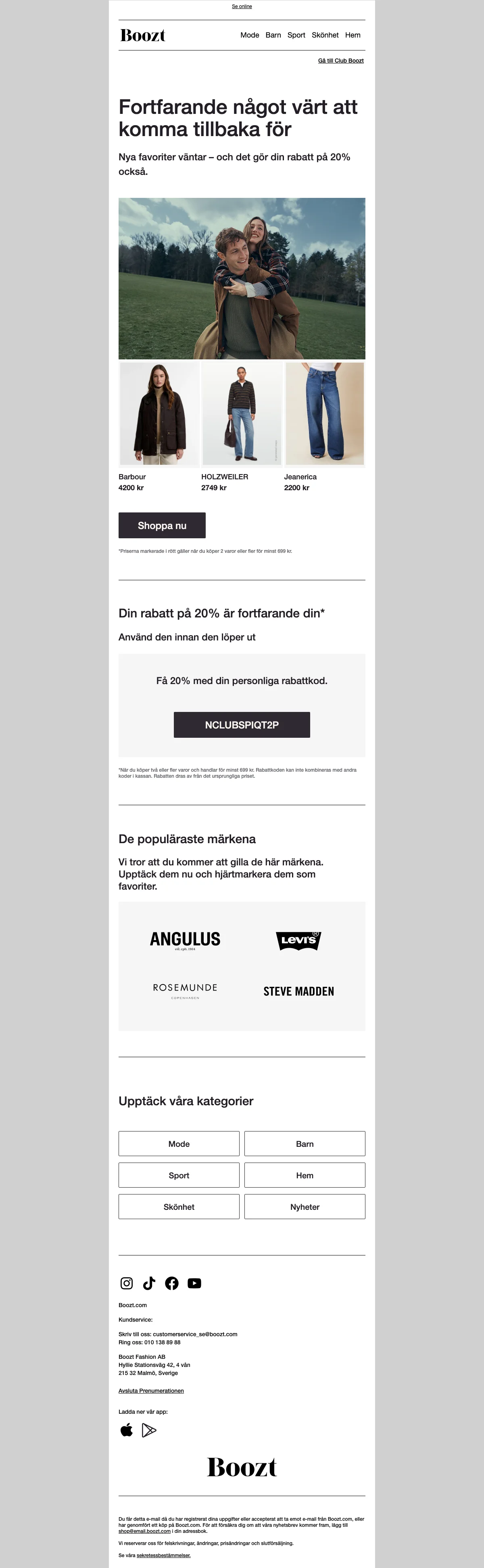 Bevis på kupong - Boozt - [[20 % rabatt]] vid köp av minst 2 varor över 699 kr