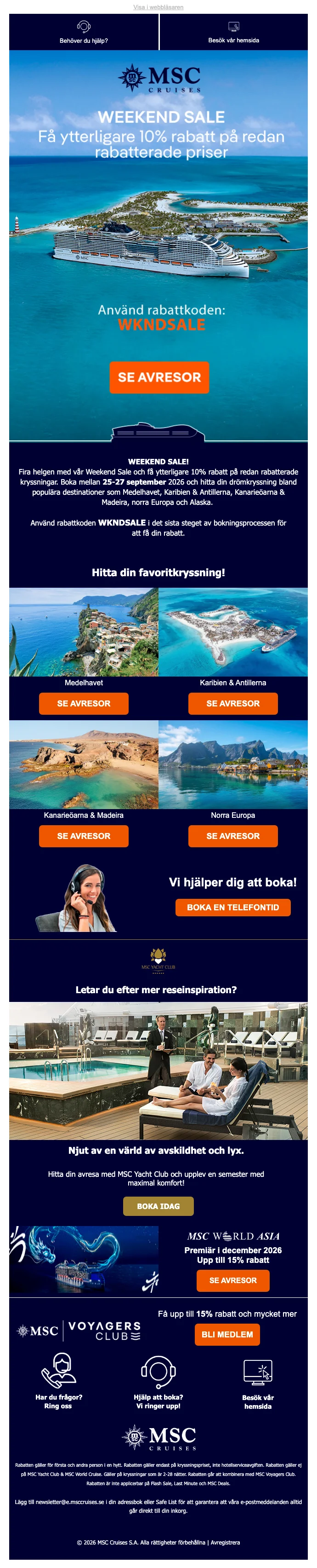 Bevis på kupong - MSC Cruises - 10 % extra rabatt på redan nedsatta priser i weekendrean