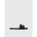 Velturno Black Leather Flat sandals